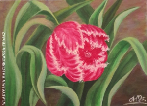 Tulipan, akryl na płótnie, 24 x 18 cm, WOŚP