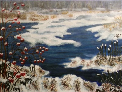 Jezioro zimą, akryl na płótnie, 30 x 40 cm, WOŚP