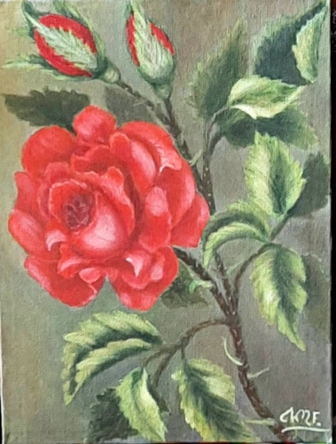 Róża-akryl na płotnie,24x18 cm WOŚP