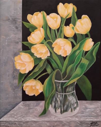 Tulipany w wazonie, akryl na płótnie, <br/> 50 x 40 cm, niedostępny