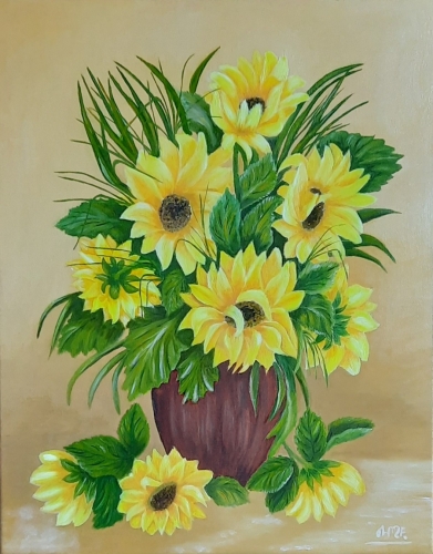 Słoneczniki, akryl/olej, 50 x 40 cm, 2023, dostępny