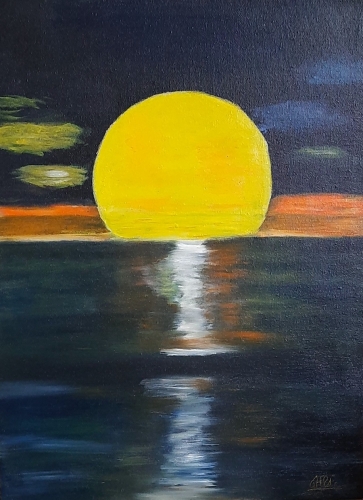 Zachód słońca, akryl na płótnie, 40x 30 cm, WOŚP