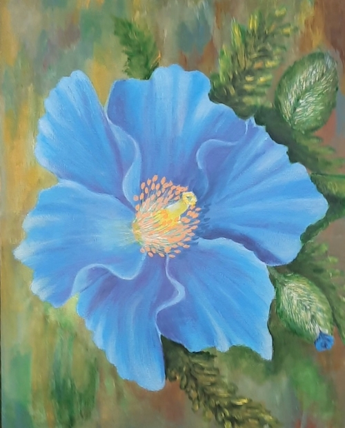 Niebieski mak, akryl na płótnie ( tablica),24x30 cm, dostępny