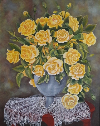 Róże w wazonie-akryl na płótnie,40x50cm, dostępny